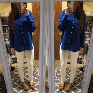 Blue LL Bean Linen Blouse